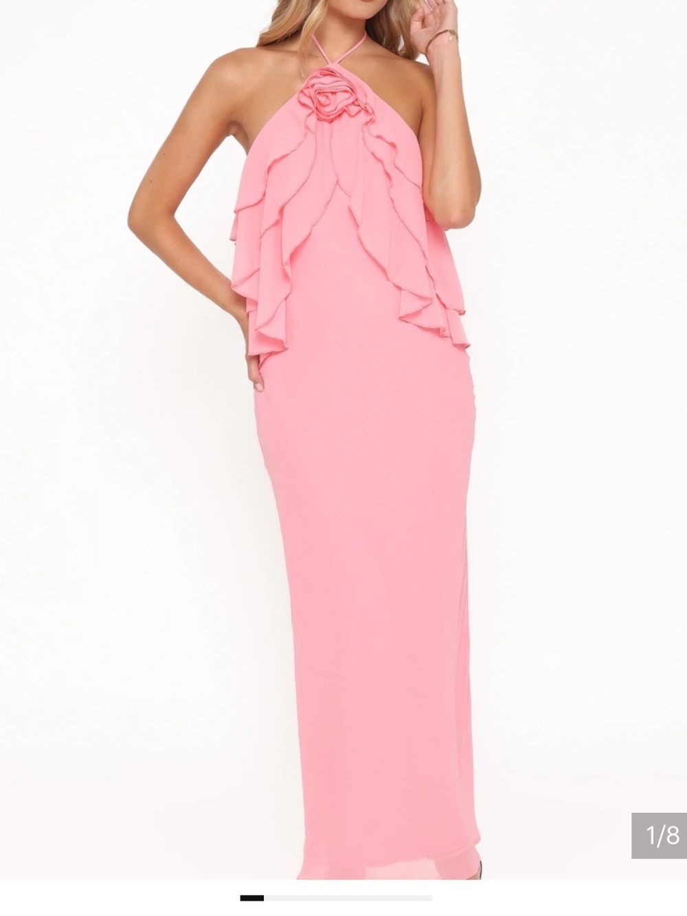 Petal & Pup Women’s Pink Halter Ruffle Maxi Dress